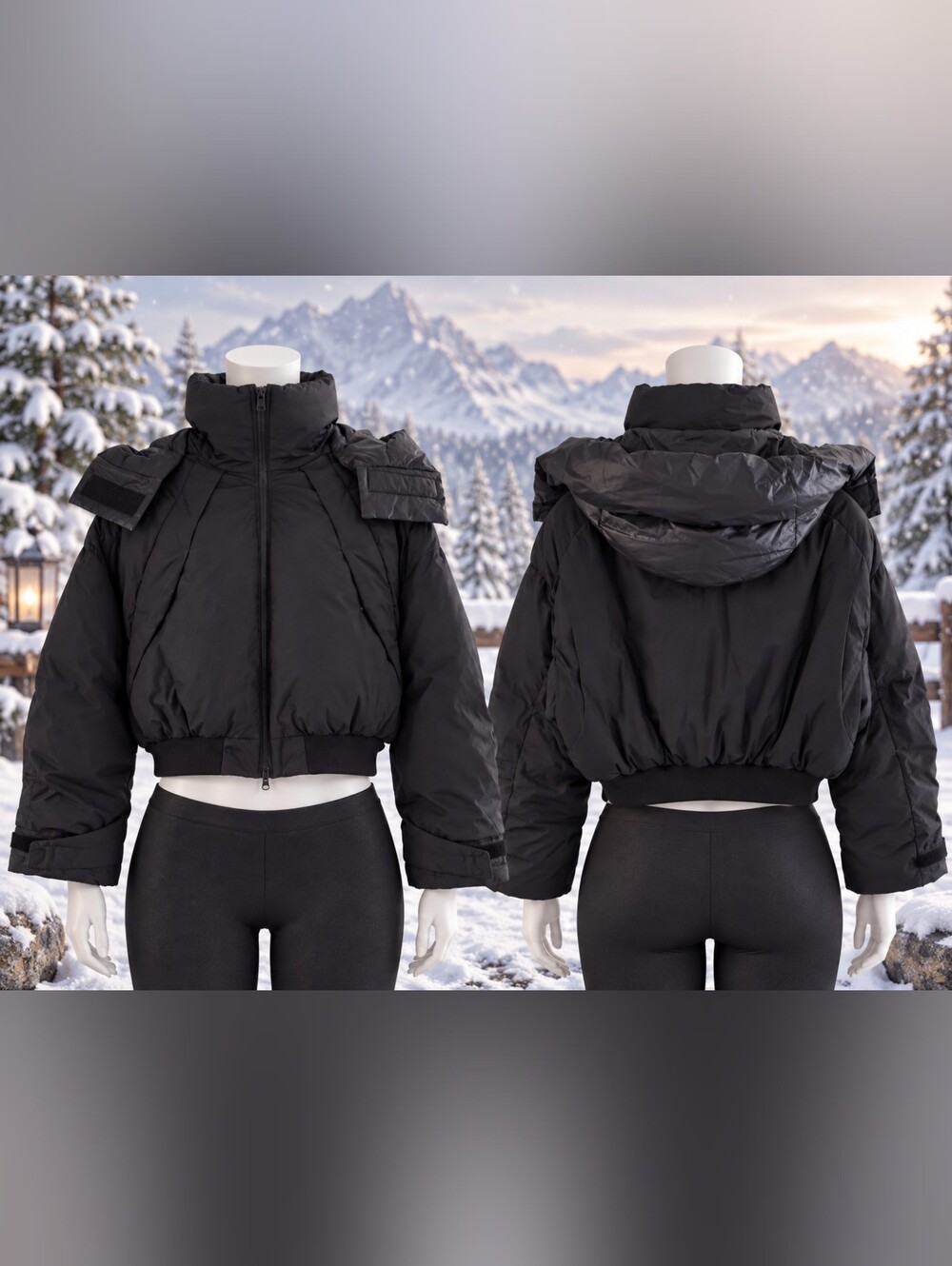 Fashion Nova Black Cropped Puffer Jacket with Detachable Hood